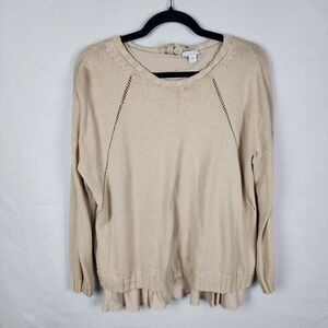 J. Jill Split Back Blouse Sweater Beige Size Medium Lagenlook Neutral‎ Coastal